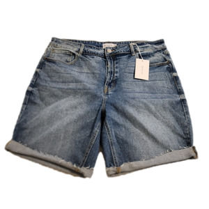 Cello Jackie Blue Denim Bermuda Shorts Cuffed Hem High‎ Waist Plus Size 2X NWT